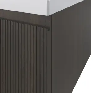 GoodHome Kentia Ribbed effect Walnut Veneer Wall-mounted Bathroom Cabinet (H) 300mm (W) 1200mm