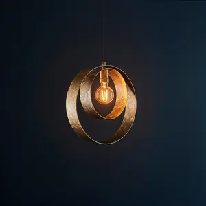 Hand Finished Gold Patina Ceiling Pendant Light - Dark Bronze Metalwork Fitting