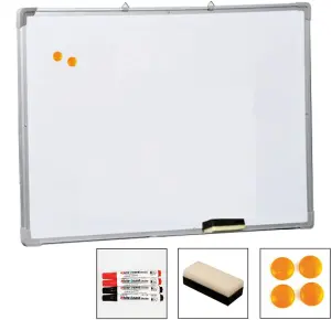 Magnetic Drywipe Whiteboard With 4 Pens 4 Magnets & 1 Eraser - Modern Design - Durable Wall Mounted - Aluminum Frame