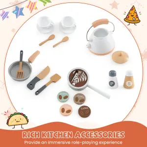 COSTWAY Corner Wooden Play Kitchen Kids Toy Kitchen Set with Lights & Sounds