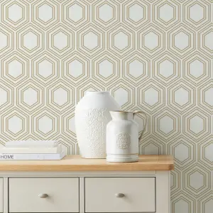 Next Honeycomb Geo White & Yellow Smooth Wallpaper