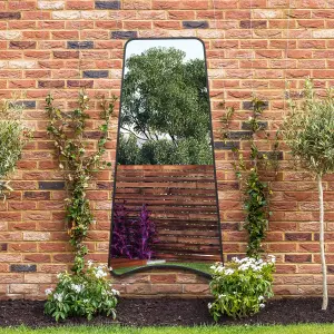 MirrorOutlet The Coartans Black Metal Isoscelles Trapezoid Shape Framed Garden Wall Mirror with arched bottom 200CM X 95CM