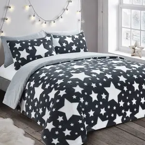 Velosso Galaxy Teddy Warm And Cosy Duvet Cover And Pillowcase Set - Grey