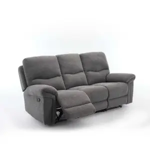 Fosse 3 Seater Manual Recliner Fabric Modern Living Sofa Dark Grey