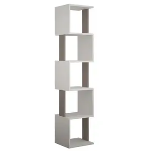 Chane Wall-Mounted Bookcase with 5 Shelves | Modern Storage Unit for Home or Office White/Light Mocha