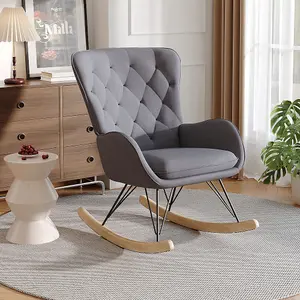 Grey Velvet Effect Rocking Chair Recliner Armchair