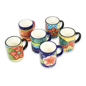 Classic Spanish Mugs Set of 6 Kitchen Dining Coffee Tea Hot Drinking Cups 10cm