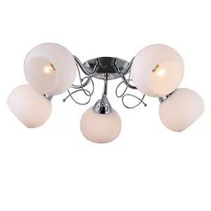 Luminosa Stylized Flush Ceiling Light Chrome, White 5 Light  with White Shade, E27