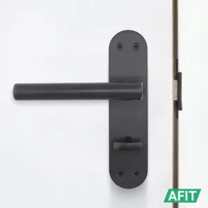 AFIT Black Bathroom Door Handle Set - 1 Pair of Internal T-Bar Handles on Backplate with Lock (64mm) - Olvera Range