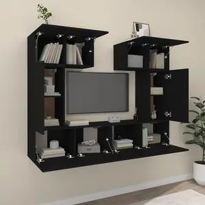 Berkfield 6 Piece TV Cabinet Set Black Engineered Wood