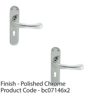 2 PACK - Smooth Rounded Latch & Lock Door Handle - Polished Chrome Lever on Backplate