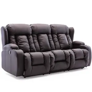 Caesar Electric High Back Luxury Bond Grade Leather Recliner 3 Seater Sofa (Brown)