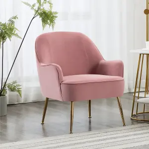 Pink Velvet Effect Relaxer Chair Occasional Armchair with Gold Plated Feet