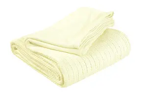 100% Cotton Soft Hand Woven Leightweight Adult Cellular Blanket, Single 180 x 230cm - Lemon