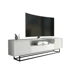 Tide Crest TV Unit 200cm White with Fluted Wave Doors - Creative Furniture