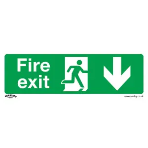 High Visibility Fire Exit Down Sign - Rigid Plastic - 300mm x 100mm