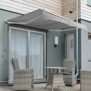 Primrose Awnings 3.5m x 2.5m Retractable Manual Half Cassette Silver Awning Outdoor Patio Canopy