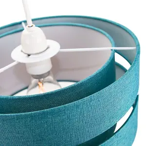 Contemporary Quality Teal Linen Fabric Triple Tier Ceiling Pendant Light Shade