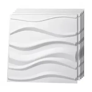 12 Pcs White 3D PVC Wavy Design Decorative Wall Panels Set 500mm x 500mm