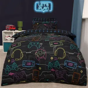 OHS Gaming Print Duvet Set, Black - Double