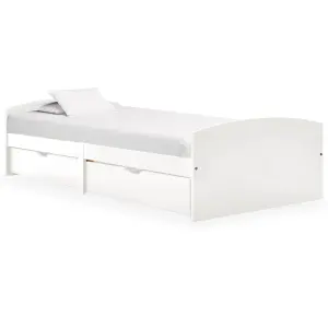 Berkfield Bed Frame with 2 Drawers White Solid Pine Wood 90x200 cm