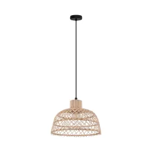 Hanging Ceiling Pendant Light Wicker Wood 1 x 40W E27 Hallway Feature Lamp