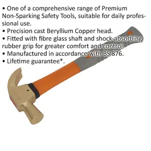 16oz Non-Sparking Claw Hammer with Fiberglass Shaft and Shock Absorbing Grip