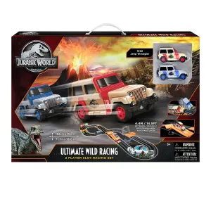 Jurassic World Electric Race Car Track Set 105022JW Ultimate Wild Racing - 4.4M Track 2 Player Car Slot Race Set Kids Toys