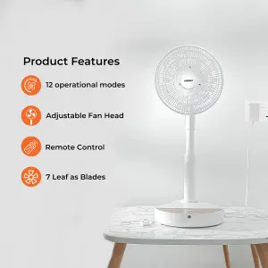 GEEPAS 10 Inch DC Folding Fan Portable Folding Desk Fan with Remote Control  12 Speed, 8 Hour Timer