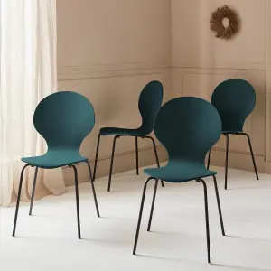 sweeek. Set of 4 retro wooden stacking chairs Naomi Blue 43x48x87 cm