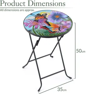 Folding Glass Table Garden Outdoor Patio Decoration Painted Round Top Christow Butterfly