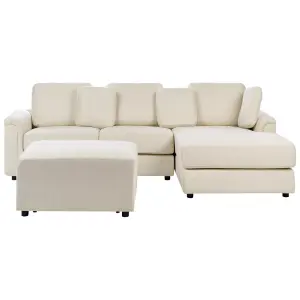 Left-Hand Corner Sofa with Ottoman KOHLO Light Beige Fabric Left Hand