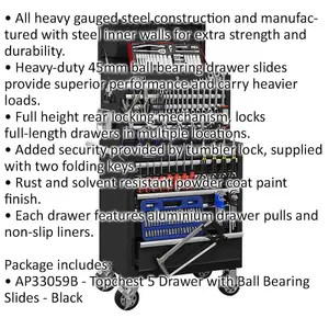 Heavy Duty 10 Drawer Tool Chest and Rollcab Bundle with 147-Piece Tool Kit in Black