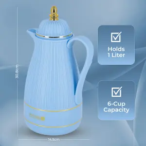 Royalford Glass Vacuum Flask Tea Carafe Airpot 1000ML, Blue