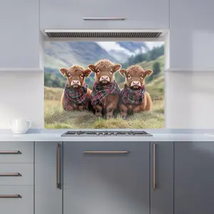 Trio Of Baby Highland Cows Kitchen Splashback