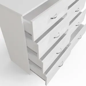 White Gloss 8 Drawer Chest Of Drawers 4+4 Bedroom Furniture