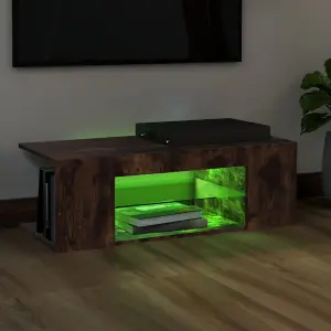 Berkfield TV Cabinet with LED Lights Smoked Oak 90x39x30 cm