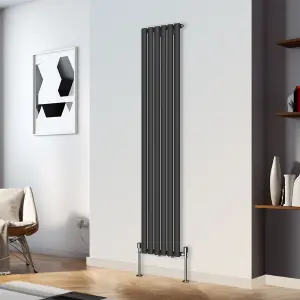 Right Radiators 1800x354mm Vertical Single Oval Column Designer Radiator Black