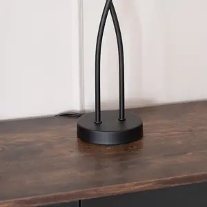 ValueLights Maya 2 Way Curved Arm Cross Over Matt Black Table Lamp for Living Room Hallway Bedside Light