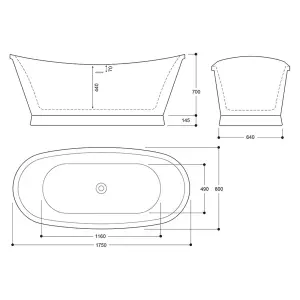 Luxury Freestanding Bathtub 1750x800 - Metal