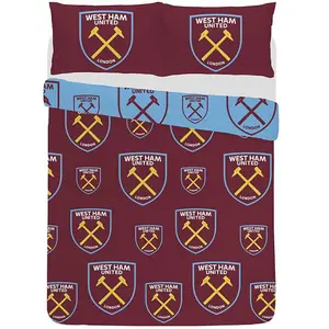 West Ham United FC Duvet Cover Set Claret Red/Sky Blue (Single)