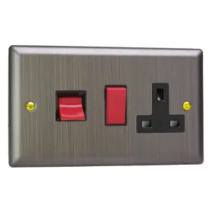 Varilight 45A Cooker Panel with 13A Double Pole Switched Socket Outlet (Red Rocker) Antique Brass