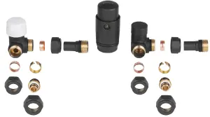 Invena Black/Gold Axial Thermostatic Angled Set Heater PEX/Copper Radiator Connection