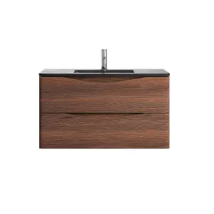 Eden 900mm Wall Hung Vanity Unit in Redwood & Grey Glass Basin