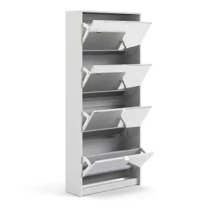 Shoes Shoe cabinet w. 4 mirror tilting doors and 2 layers White