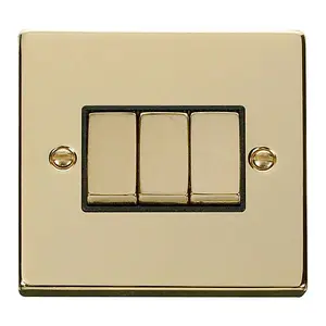 Polished Brass 10A 3 Gang 2 Way Ingot Light Switch - Black Trim - SE Home