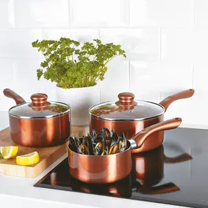 7pc Cermalon Pan Set - Dishwasher Safe Copper Colour Aluminium Kitchen Cookware with Non-Stick Coating - Suitable for All Hobs