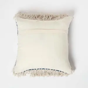 Homescapes Safi Handwoven Fringed Navy & Cream Kilim Cushion 45 x 45 cm