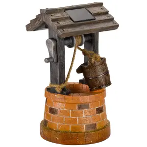 Wishing Well Solar Powered Water Fountain - Brick Effect Resin Outdoor Garden Cascading Water Feature - Measures H51 x 31cm Dia