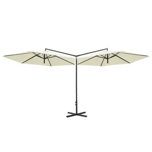 Berkfield Double Parasol with Steel Pole Sand 600 cm